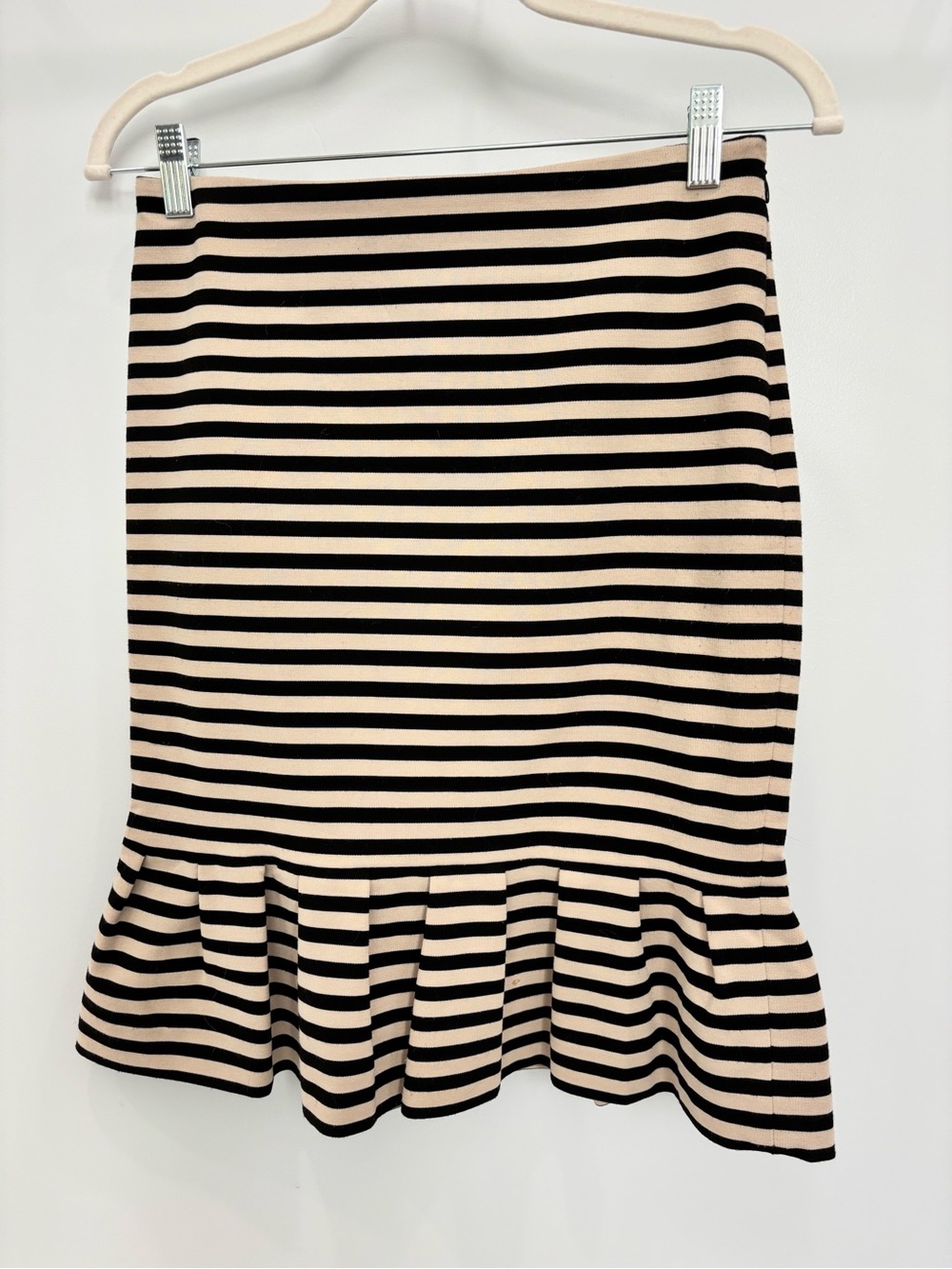 White House Black Market Black & Cream Striped Pencil Skirt with Ruffle Hem